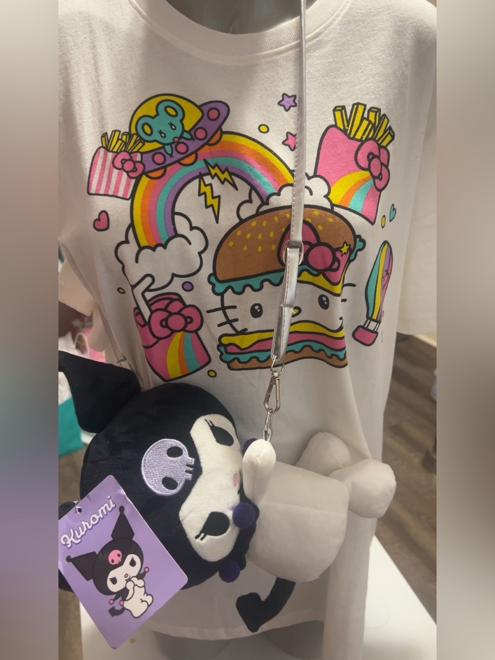 Kuromi Plush Crossbody Bag - Black, White & Purple